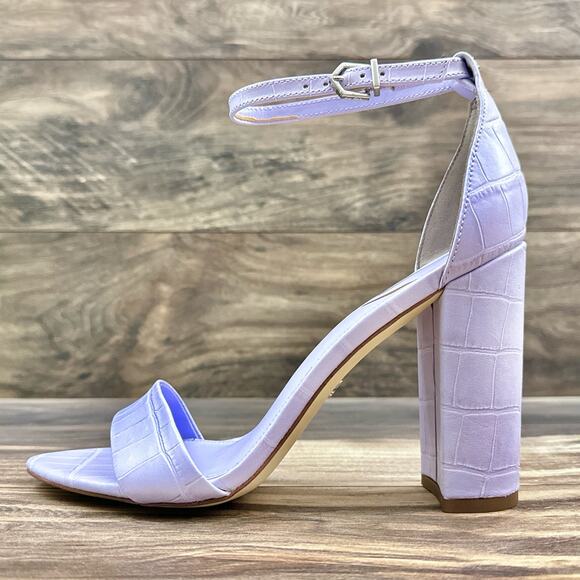 NIB Sam Edelman 9M Yaro Leather Ankle Strap Block Heel Sandals Lilac Croc - Picture 7 of 12